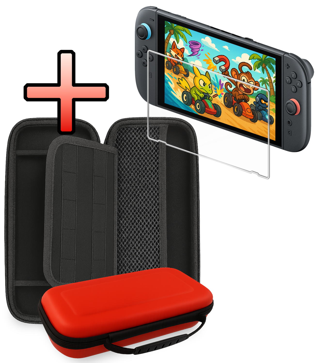 NoXx NoXx Nintendo Switch 2 Hoesje Handvat Met Screenprotector - Rood