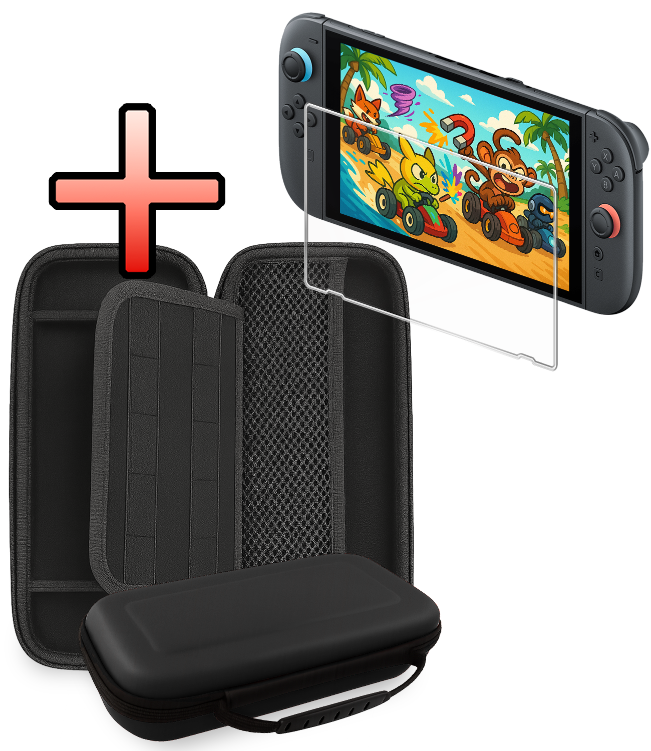 NoXx NoXx Nintendo Switch 2 Hoesje Handvat Met Screenprotector - Zwart