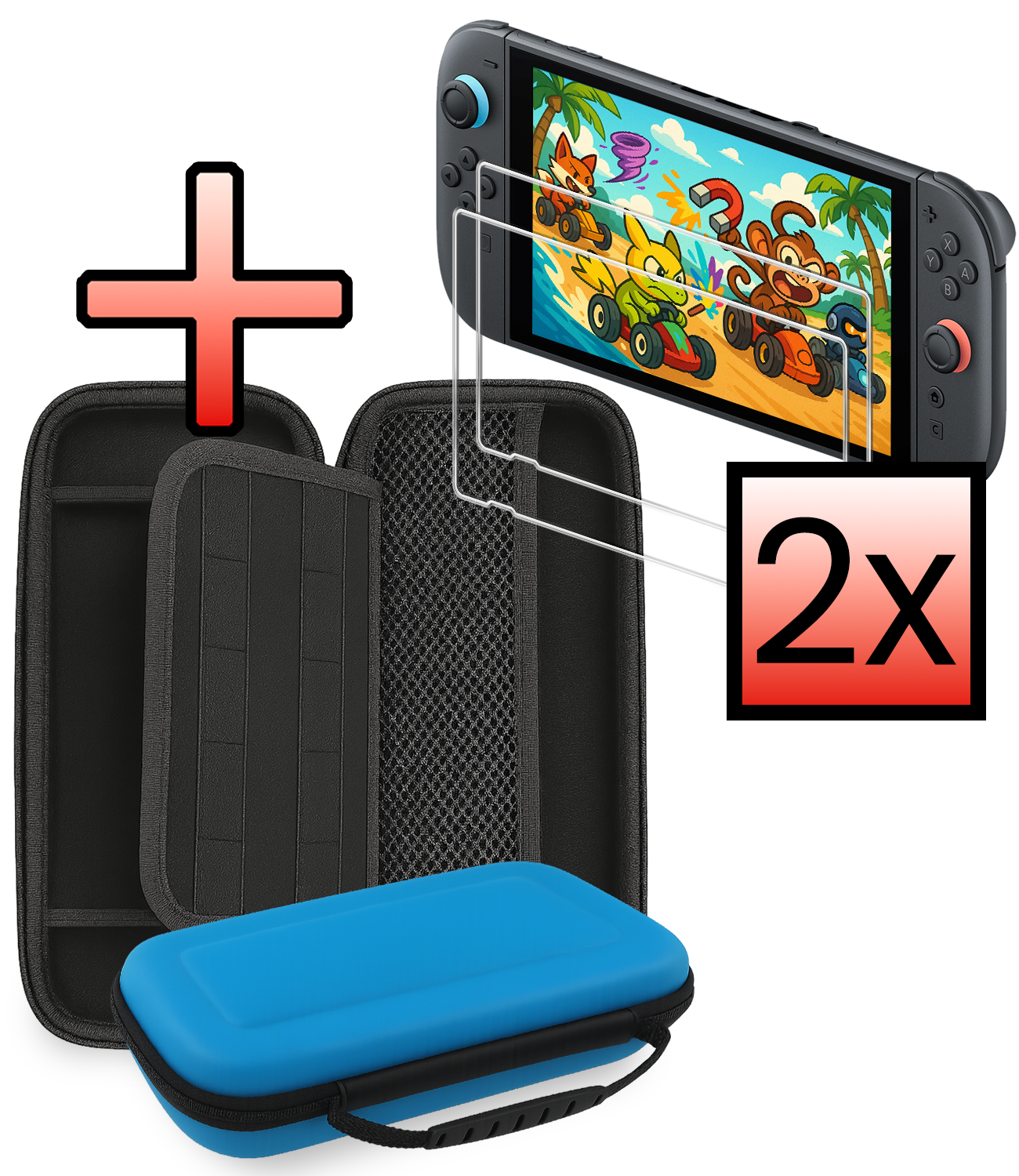 NoXx NoXx Nintendo Switch 2 Hoesje Handvat Met Screenprotector - Blauw