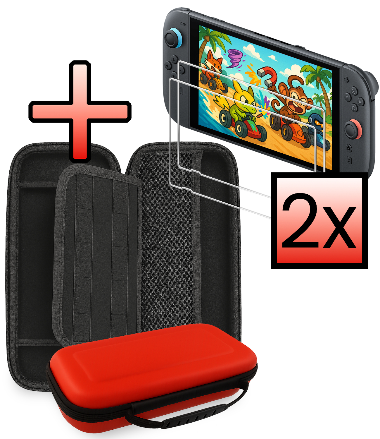 NoXx NoXx Nintendo Switch 2 Hoesje Handvat Met Screenprotector - Rood