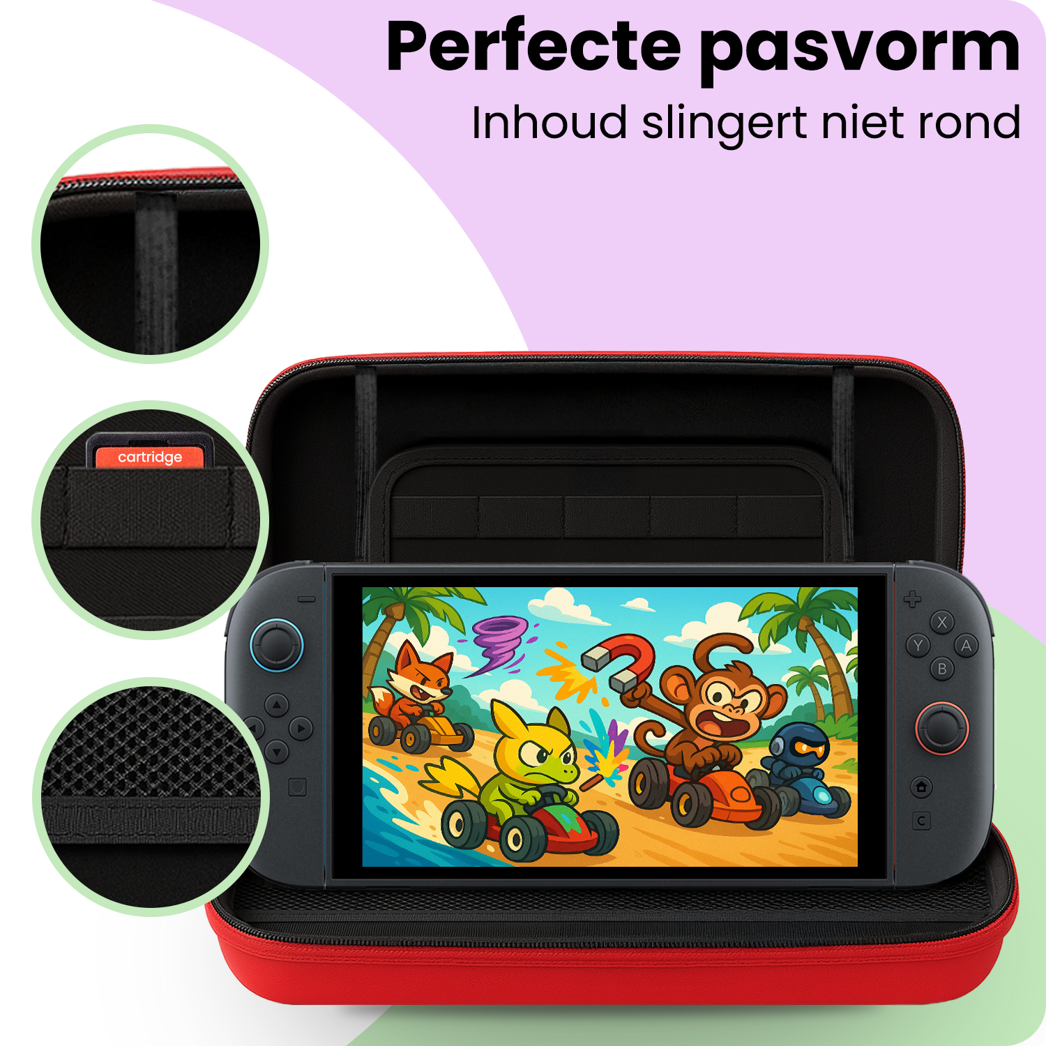 NoXx NoXx Nintendo Switch 2 Hoesje Handvat Met Screenprotector - Rood