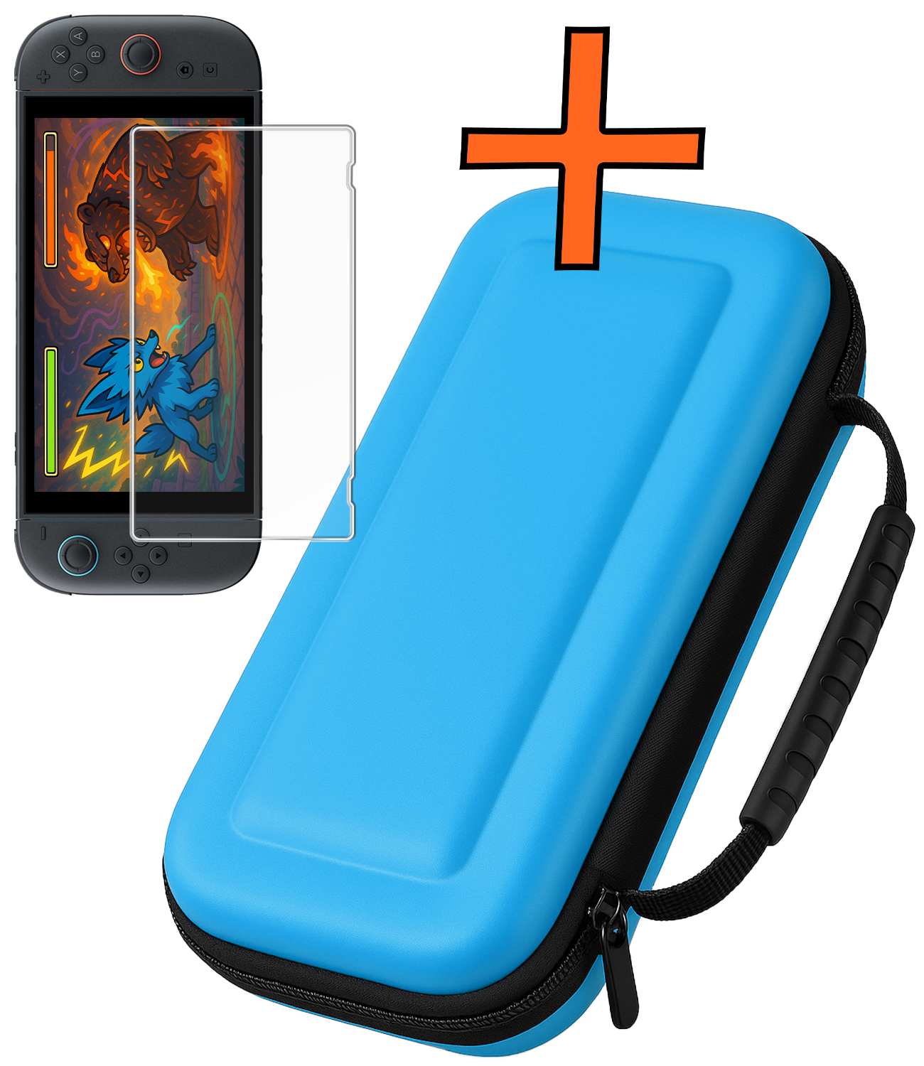 Nomfy Nomfy Nintendo Switch 2 Hoesje Handvat Met Screenprotector - Blauw