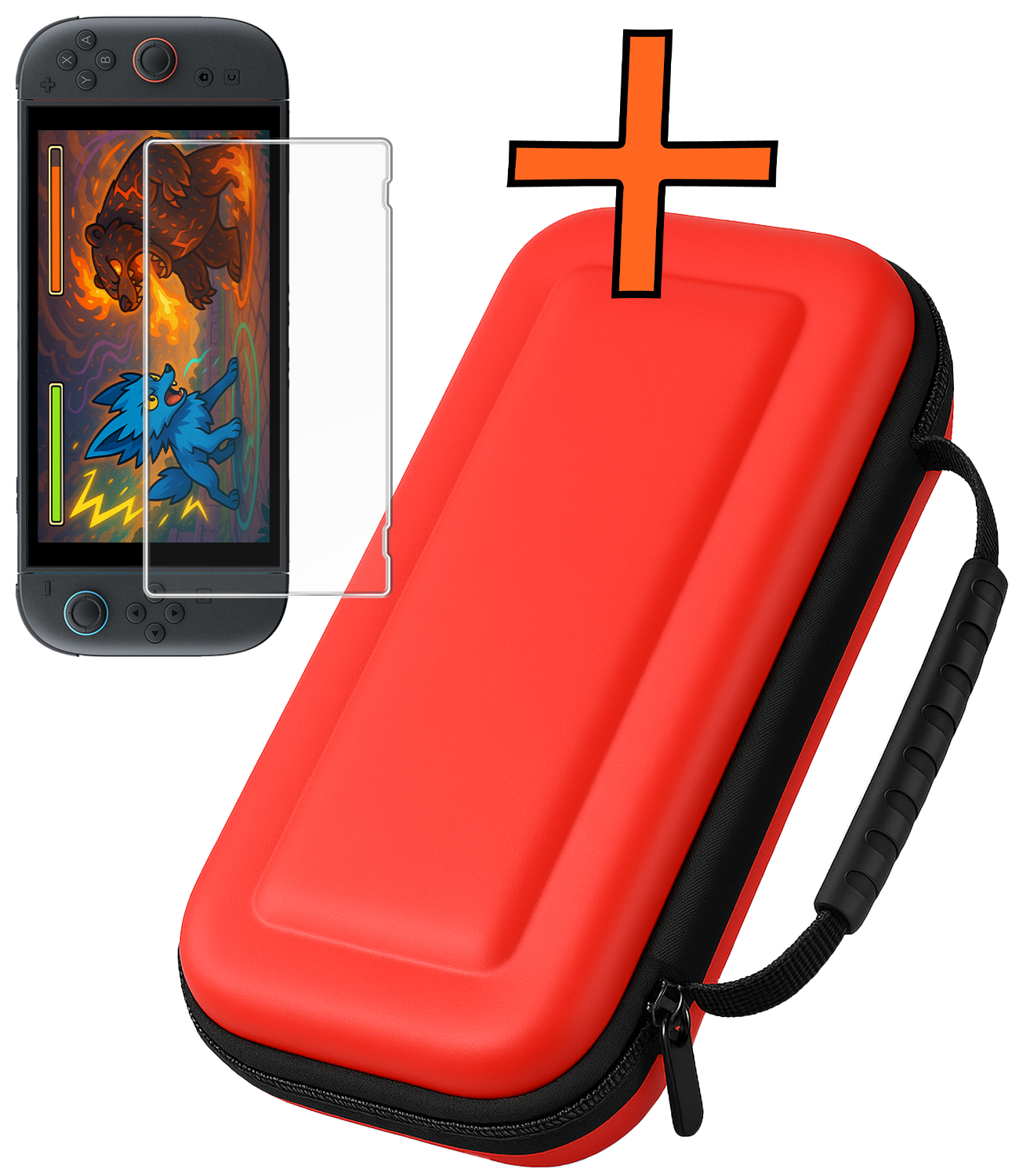 Nomfy Nomfy Nintendo Switch 2 Hoesje Handvat Met Screenprotector - Rood