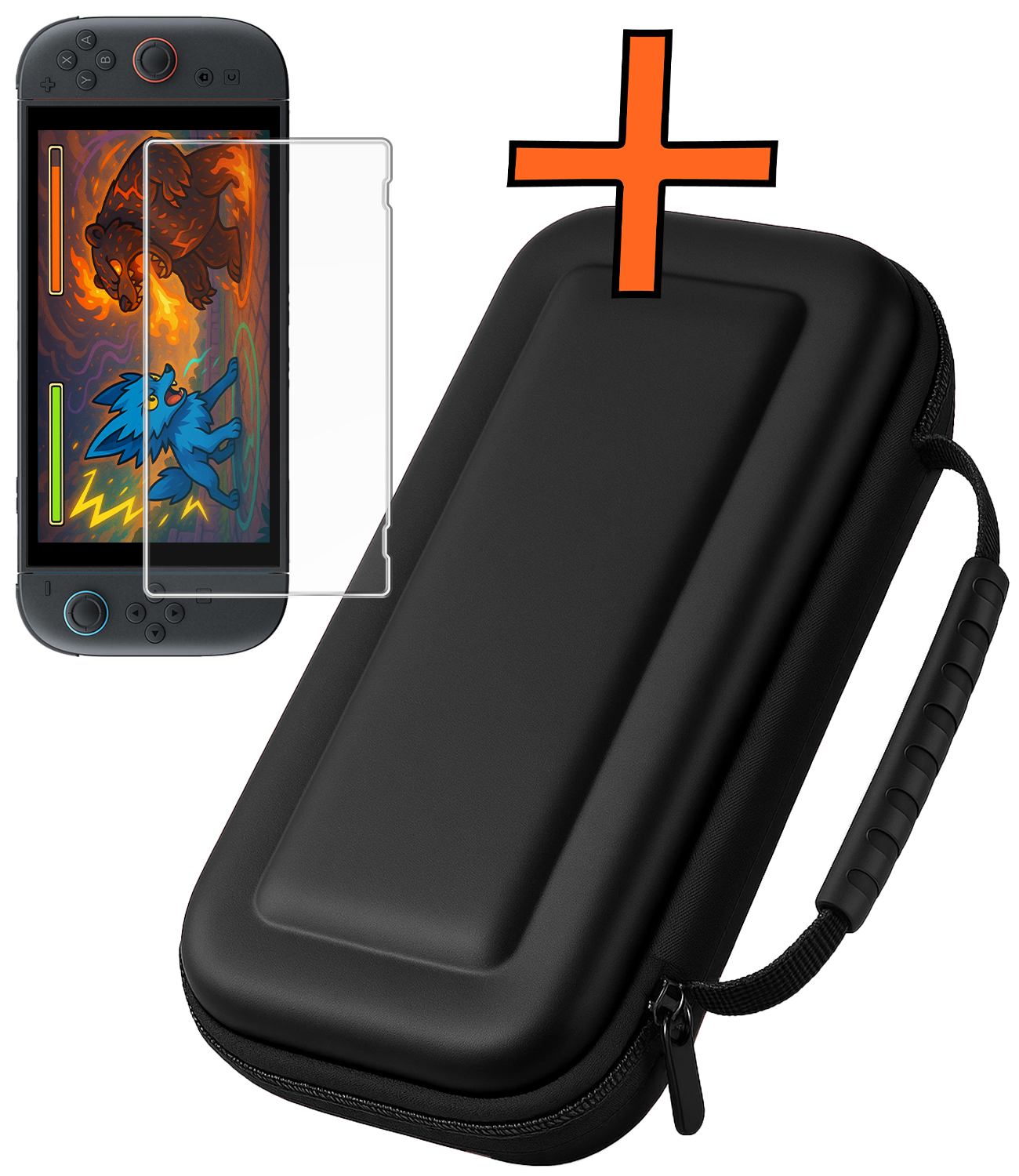 Nomfy Nomfy Nintendo Switch 2 Hoesje Handvat Met Screenprotector - Zwart