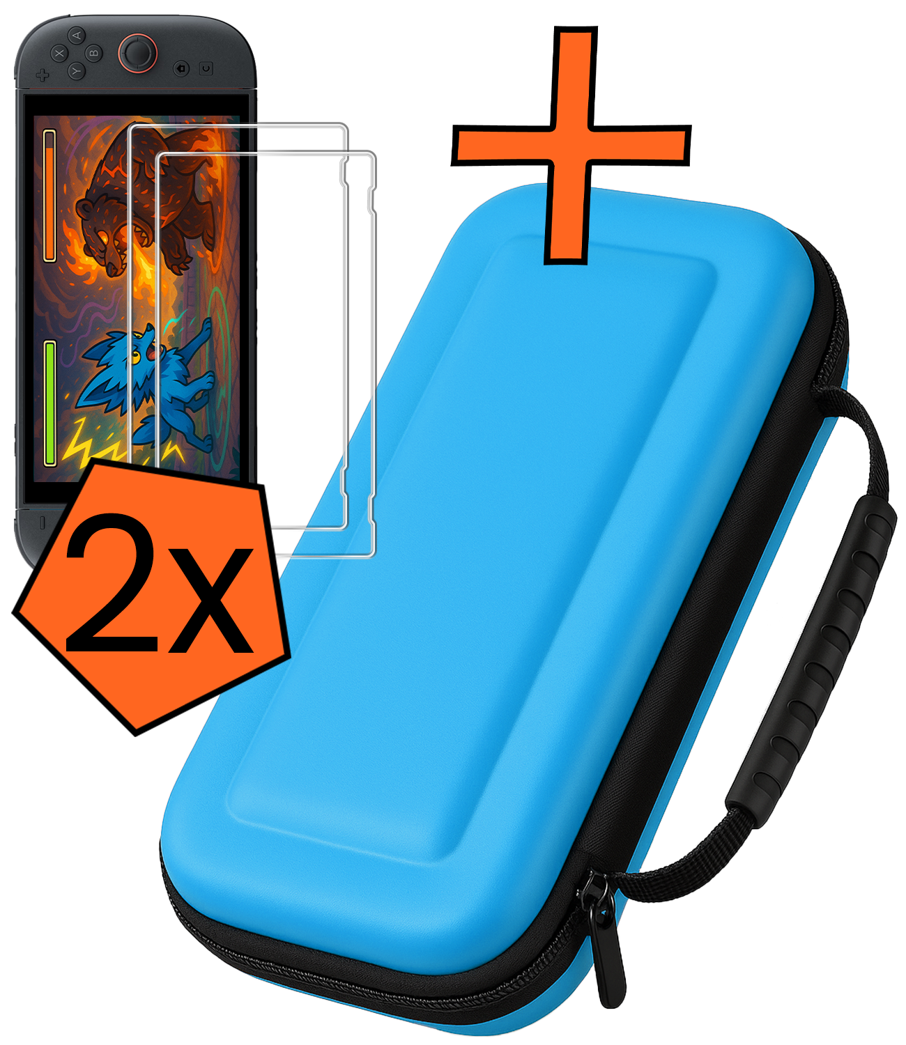 Nomfy Nomfy Nintendo Switch 2 Hoesje Handvat Met Screenprotector - Blauw