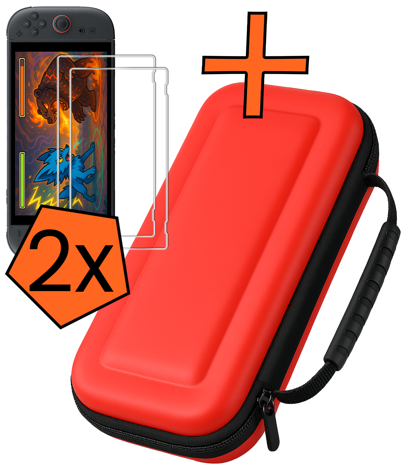 Nomfy Nomfy Nintendo Switch 2 Hoesje Handvat Met Screenprotector - Rood