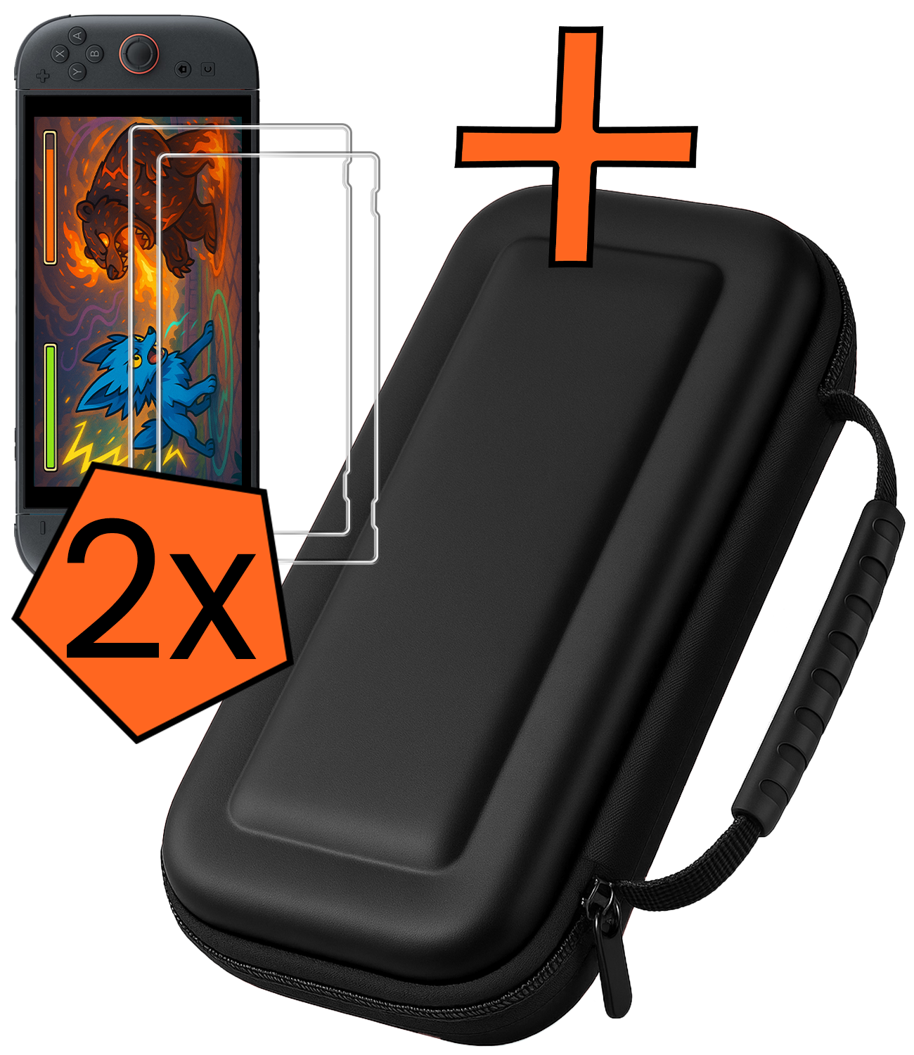 Nomfy Nomfy Nintendo Switch 2 Hoesje Handvat Met Screenprotector - Zwart