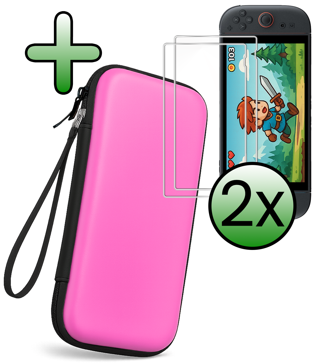 BASEY. BASEY. Nintendo Switch 2 Hoesje Koord Met 2x Screenprotector - Roze