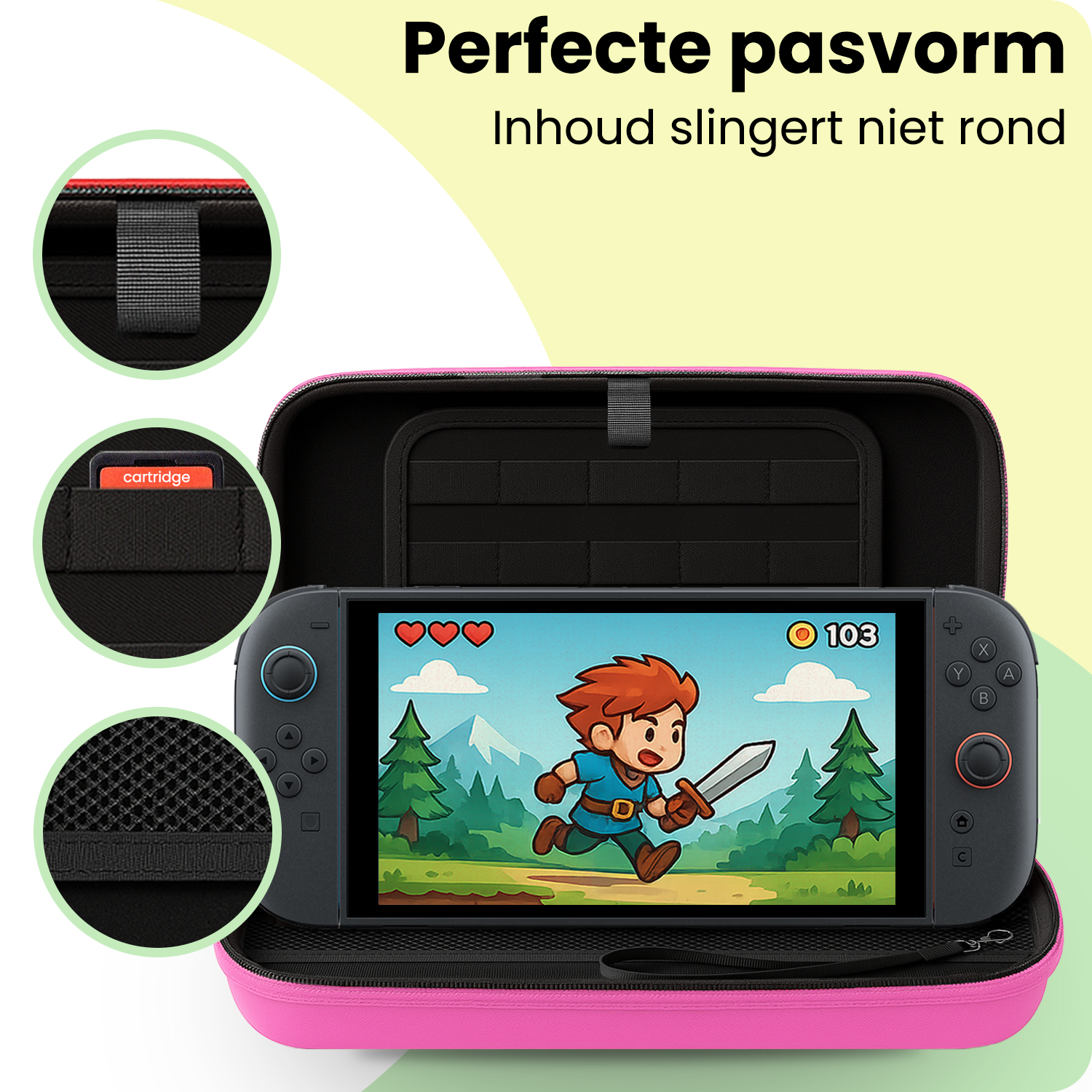 BASEY. BASEY. Nintendo Switch 2 Hoesje Koord Met 2x Screenprotector - Roze