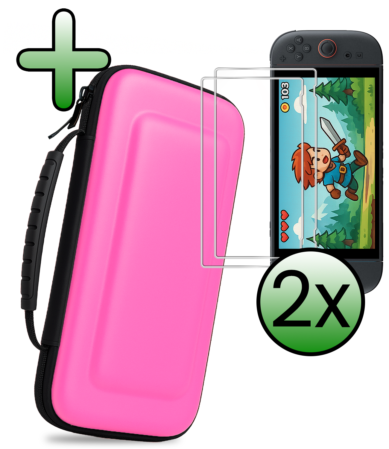 BASEY. BASEY. Nintendo Switch 2 Hoesje Handvat Met 2x Screenprotector - Roze