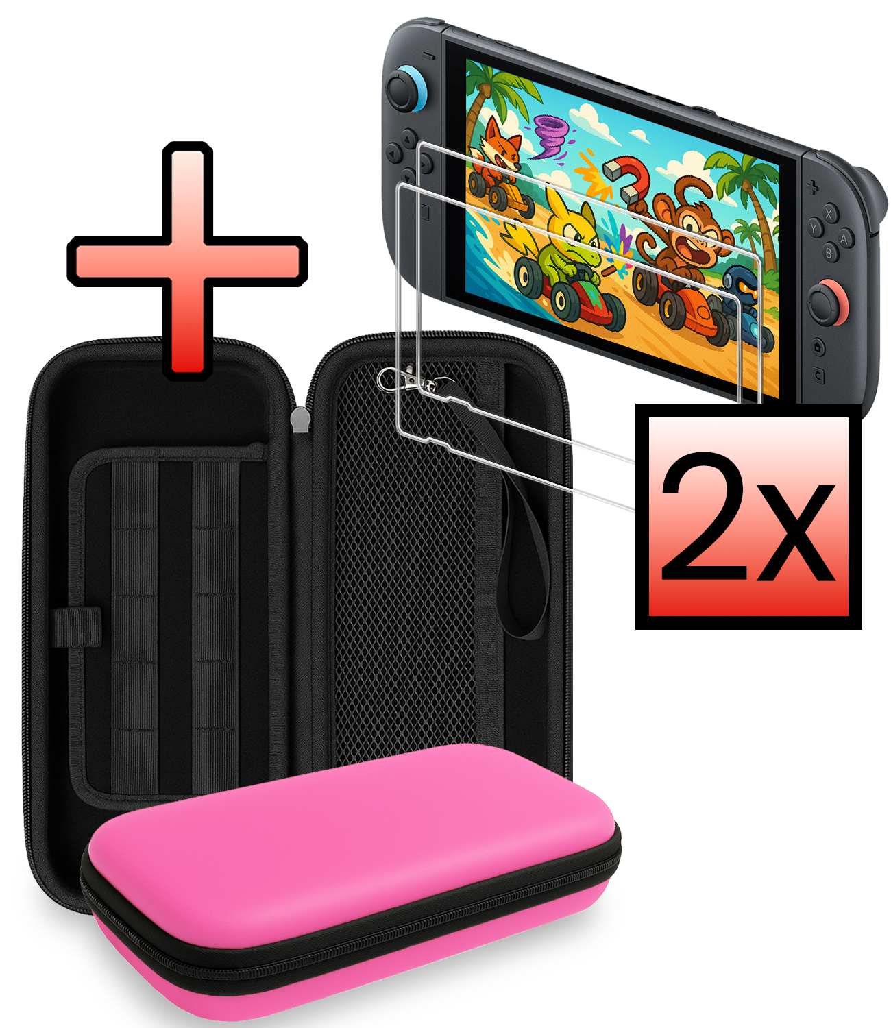 NoXx NoXx Nintendo Switch 2 Hoesje Koord Met 2x Screenprotector - Roze
