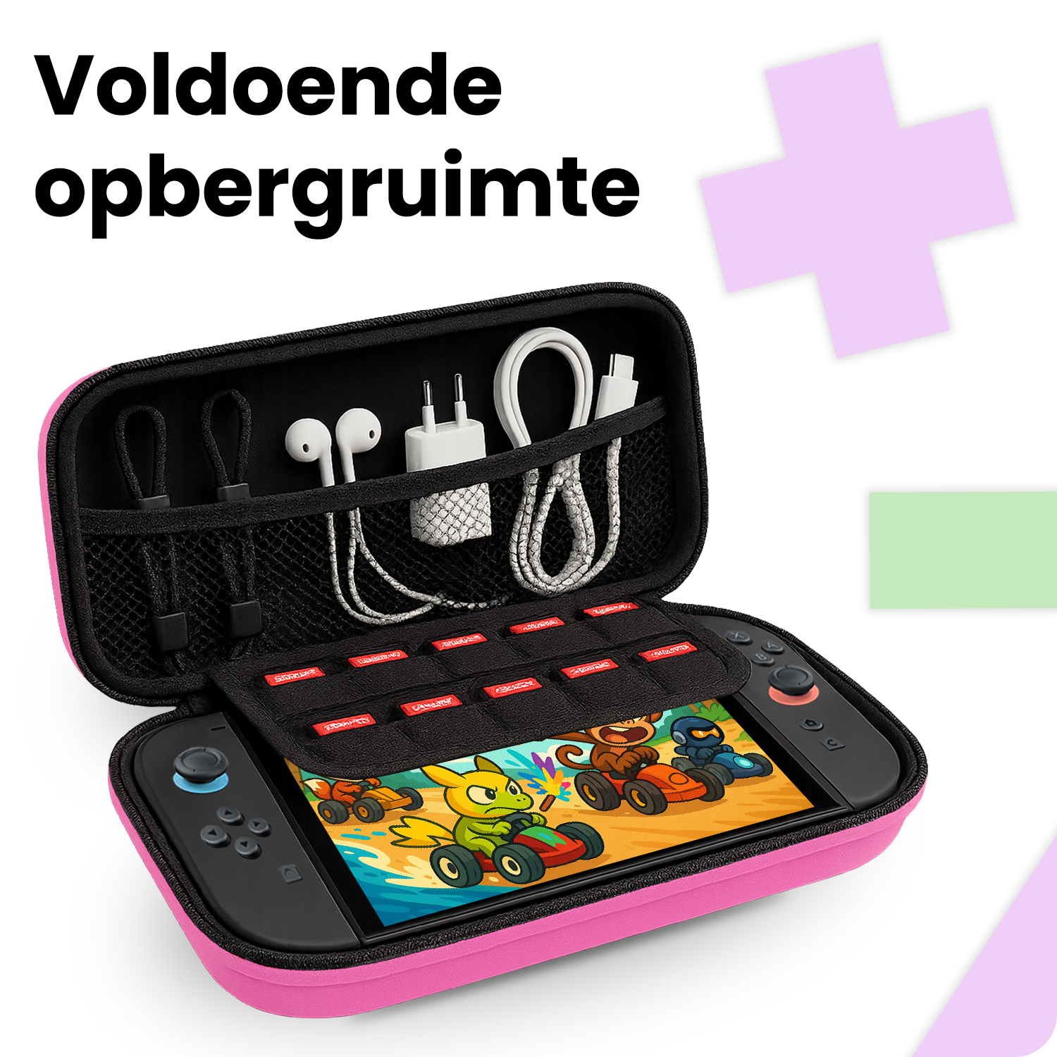 NoXx NoXx Nintendo Switch 2 Hoesje Koord Met 2x Screenprotector - Roze