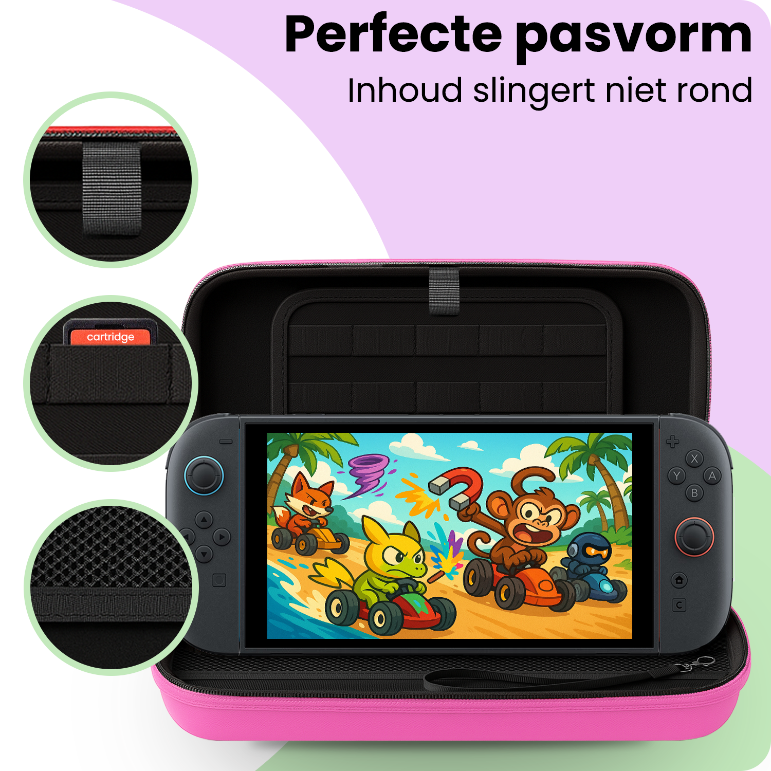 NoXx NoXx Nintendo Switch 2 Hoesje Koord Met 2x Screenprotector - Roze