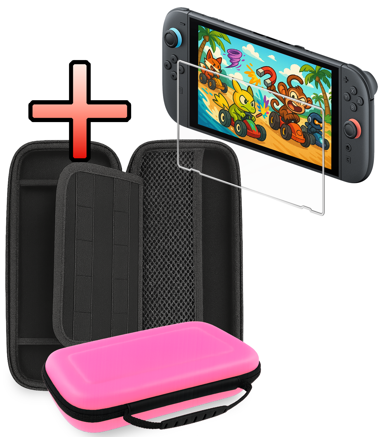 NoXx NoXx Nintendo Switch 2 Hoesje Handvat Met Screenprotector - Roze