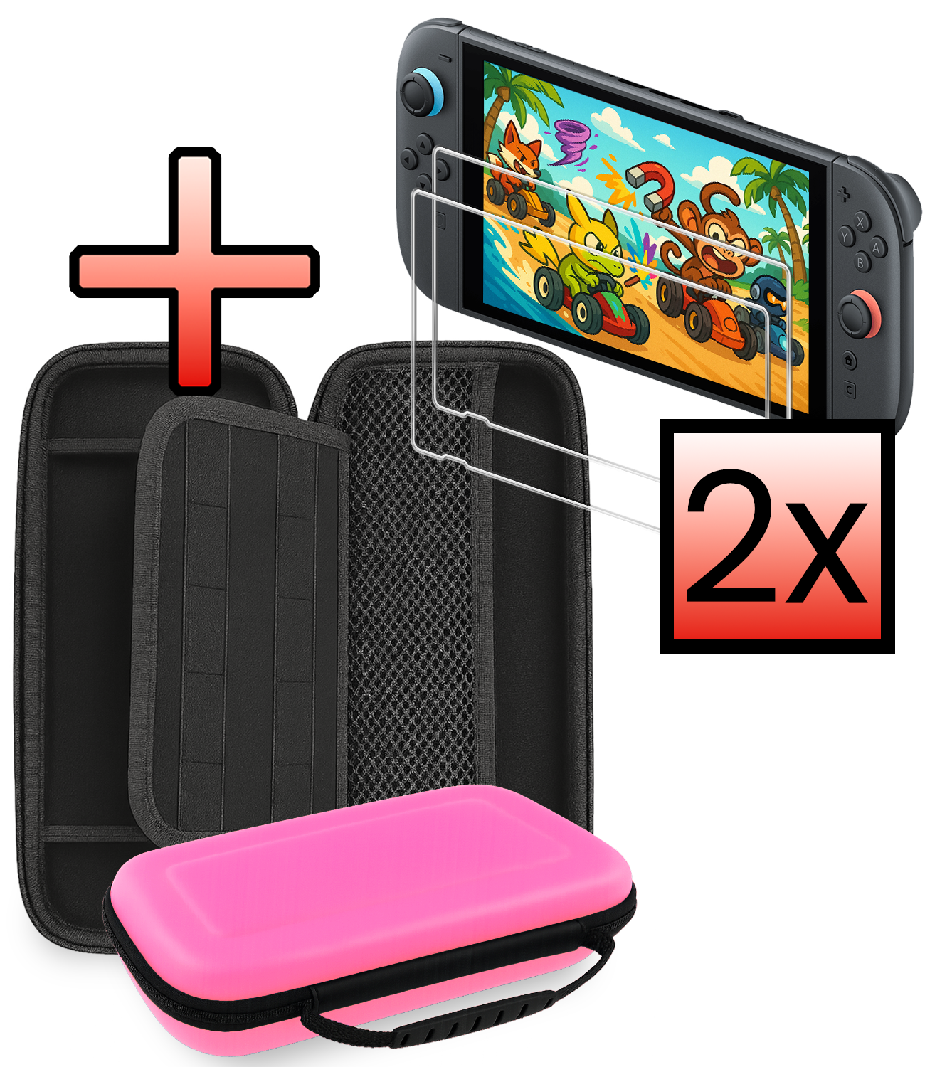 NoXx NoXx Nintendo Switch 2 Hoesje Handvat Met 2x Screenprotector - Roze