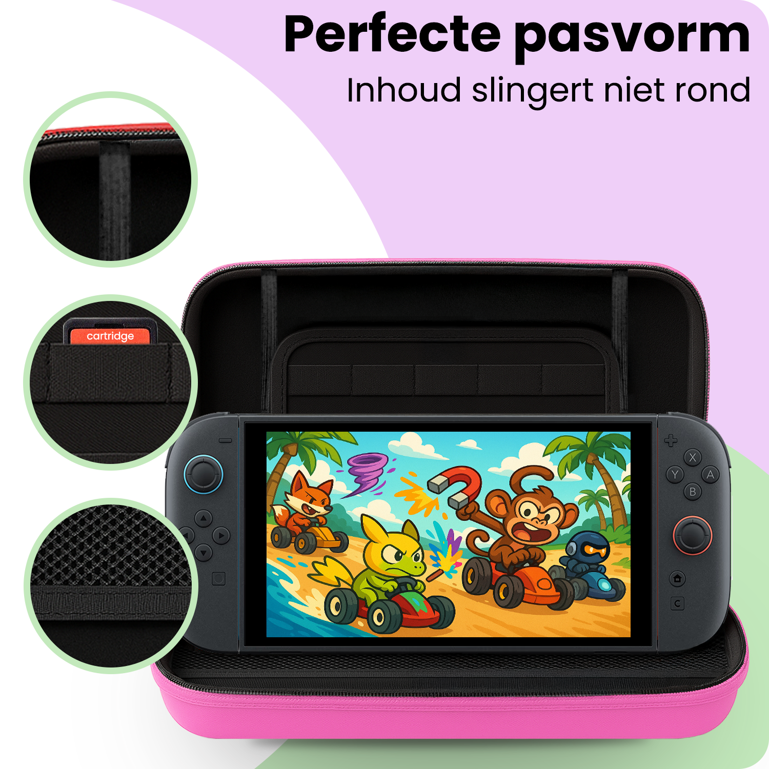 NoXx NoXx Nintendo Switch 2 Hoesje Handvat Met 2x Screenprotector - Roze