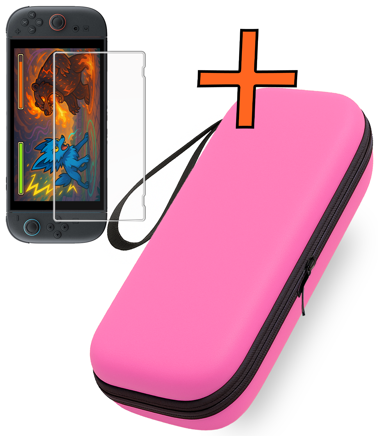 Nomfy Nomfy Nintendo Switch 2 Hoesje Koord Met Screenprotector - Roze