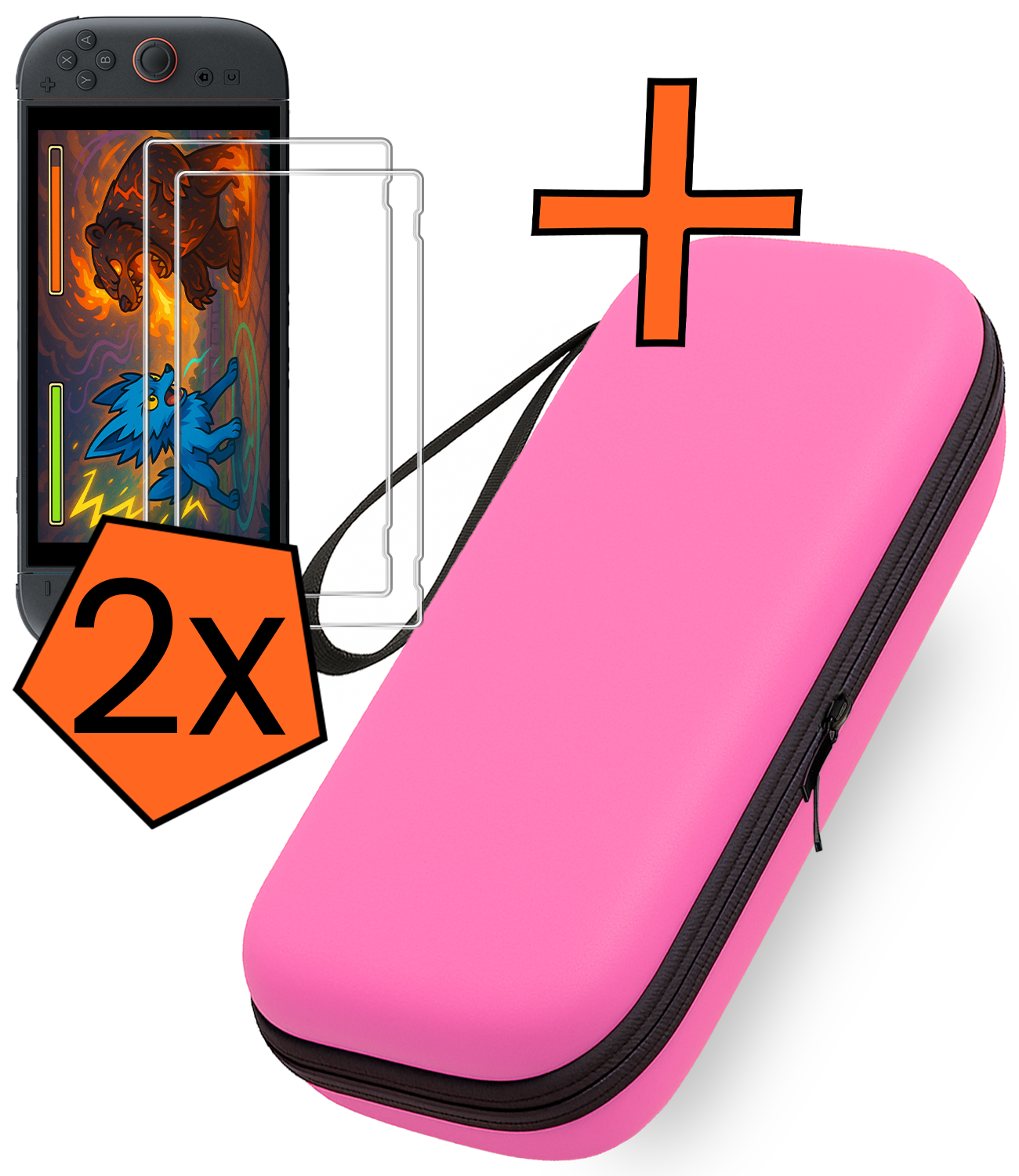 Nomfy Nomfy Nintendo Switch 2 Hoesje Koord Met 2x Screenprotector - Roze