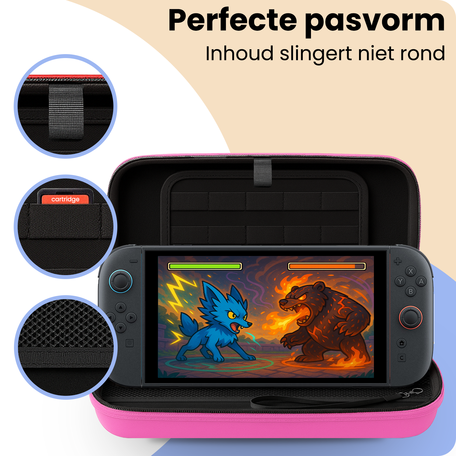 Nomfy Nomfy Nintendo Switch 2 Hoesje Koord Met 2x Screenprotector - Roze