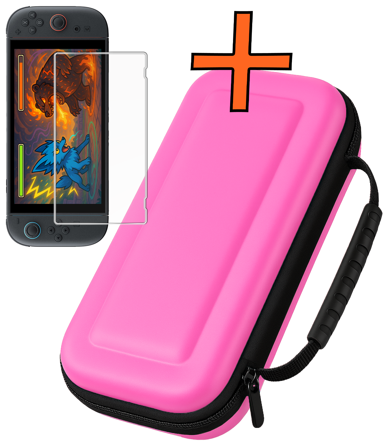 Nomfy Nomfy Nintendo Switch 2 Hoesje Handvat Met Screenprotector - Roze