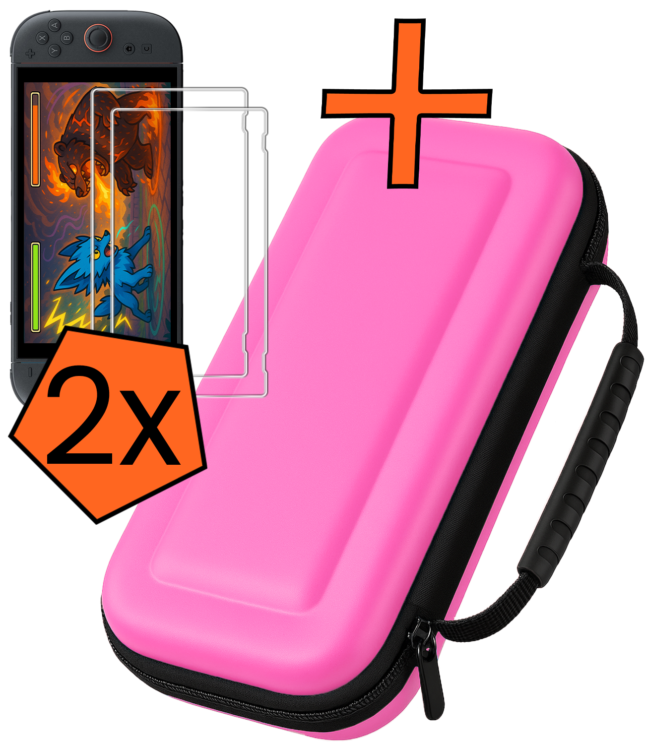 Nomfy Nomfy Nintendo Switch 2 Hoesje Handvat Met 2x Screenprotector - Roze