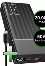 BASEY. BASEY. Powerbank 20000 mAh - USB C & USB A - Snellader 22.5W - Inclusief 60W Laadkabel 1,5m - LED Display - Noodpakket Power Delivery - Zwart