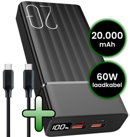 BASEY. BASEY. Powerbank 20000 mAh met 60W Laadkabel - Zwart