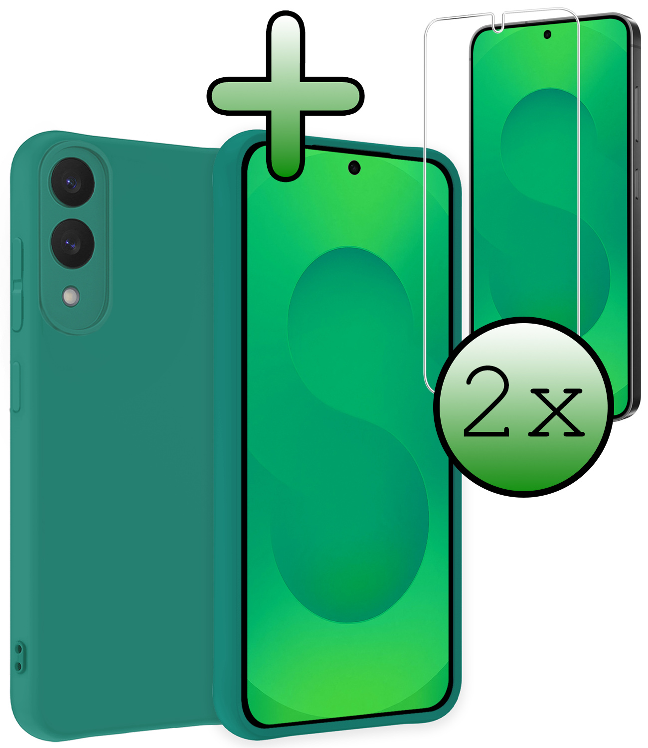 BASEY. BASEY. Samsung Galaxy S25 Edge Hoesje Siliconen Met 2x Screenprotector - Donkergroen