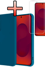NoXx NoXx Samsung Galaxy S25 Edge Hoesje Siliconen Met Screenprotector - Donkerblauw
