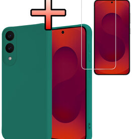 NoXx NoXx Samsung Galaxy S25 Edge Hoesje Siliconen Met Screenprotector - Donkergroen