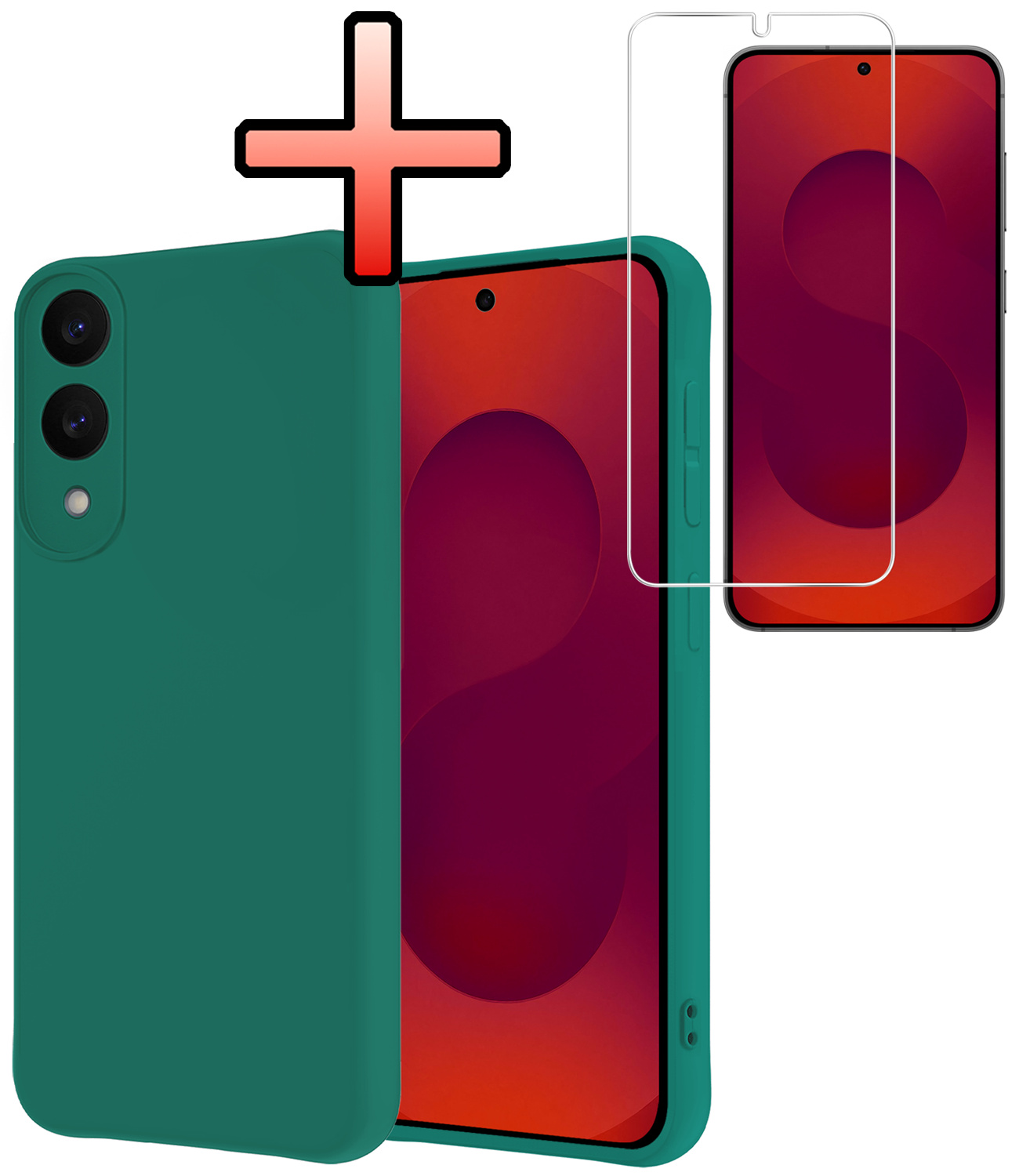 NoXx NoXx Samsung Galaxy S25 Edge Hoesje Siliconen Met Screenprotector - Donkergroen