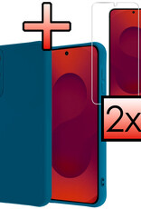 NoXx NoXx Samsung Galaxy S25 Edge Hoesje Siliconen Met 2x Screenprotector - Donkerblauw