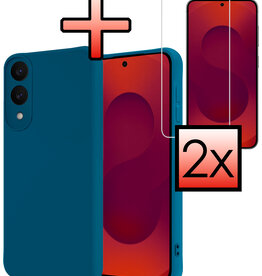NoXx NoXx Samsung Galaxy S25 Edge Hoesje Siliconen Met 2x Screenprotector - Donkerblauw