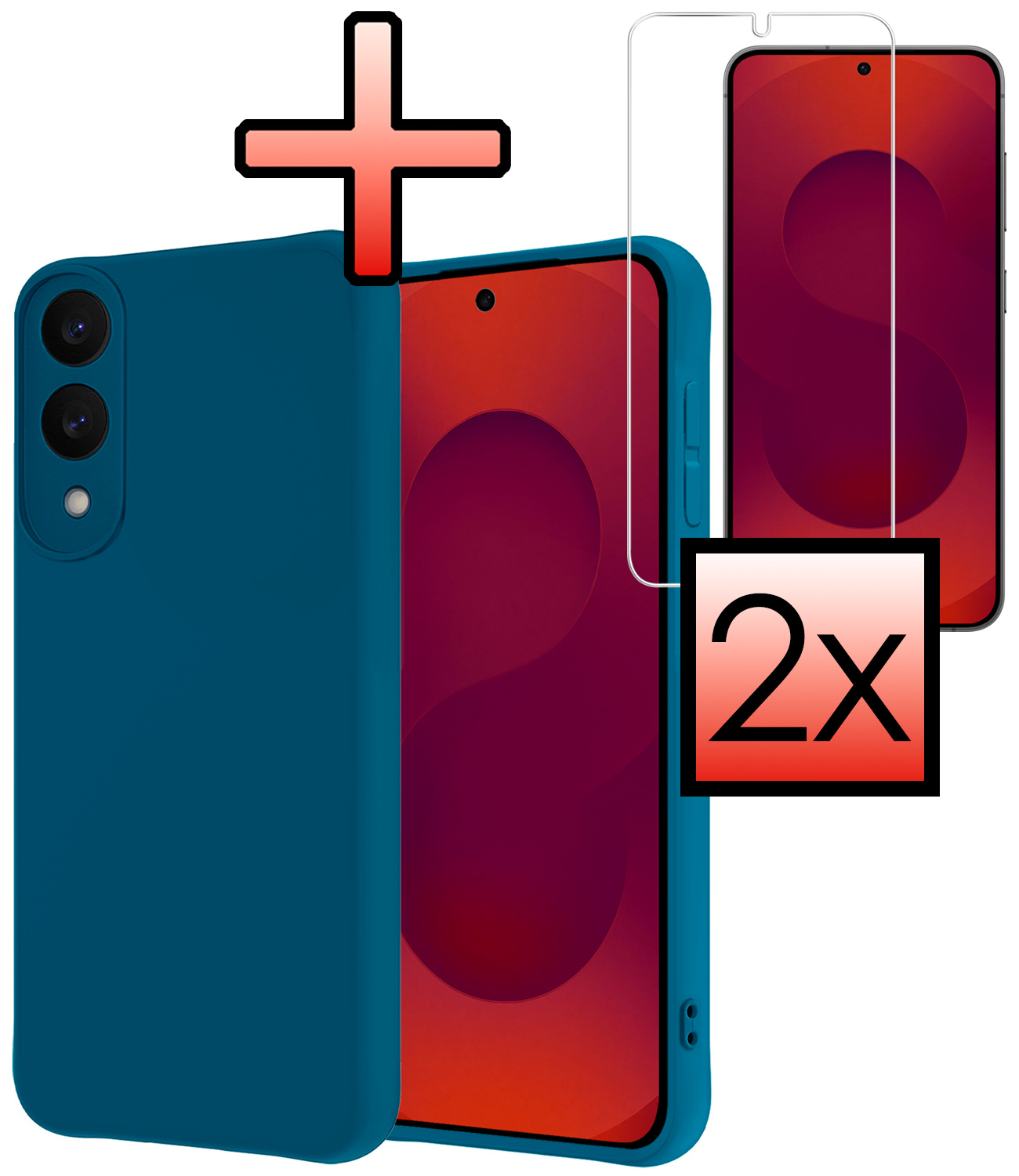 NoXx NoXx Samsung Galaxy S25 Edge Hoesje Siliconen Met 2x Screenprotector - Donkerblauw