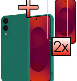 NoXx NoXx Samsung Galaxy S25 Edge Hoesje Siliconen Met 2x Screenprotector - Donkergroen