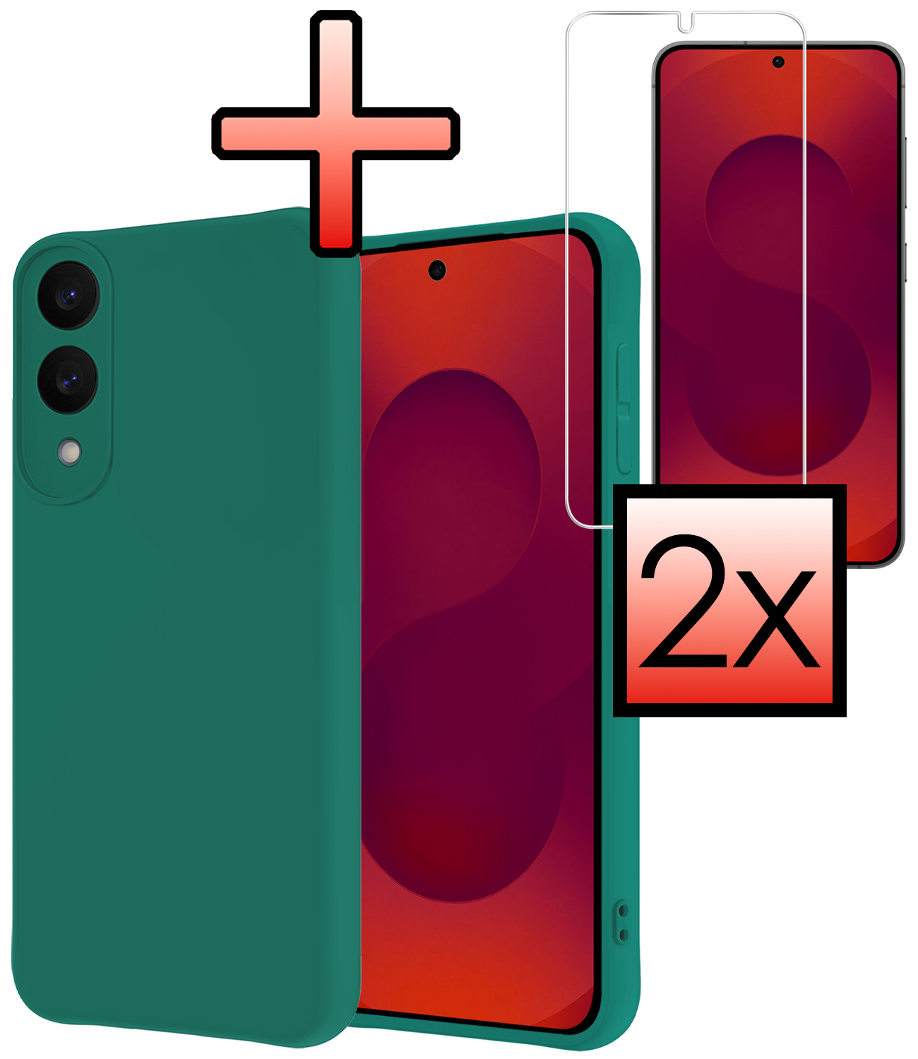 NoXx NoXx Samsung Galaxy S25 Edge Hoesje Siliconen Met 2x Screenprotector - Donkergroen