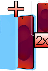 NoXx NoXx Samsung Galaxy S25 Edge Hoesje Siliconen Met 2x Screenprotector - Lichtblauw