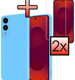 NoXx NoXx Samsung Galaxy S25 Edge Hoesje Siliconen Met 2x Screenprotector - Lichtblauw