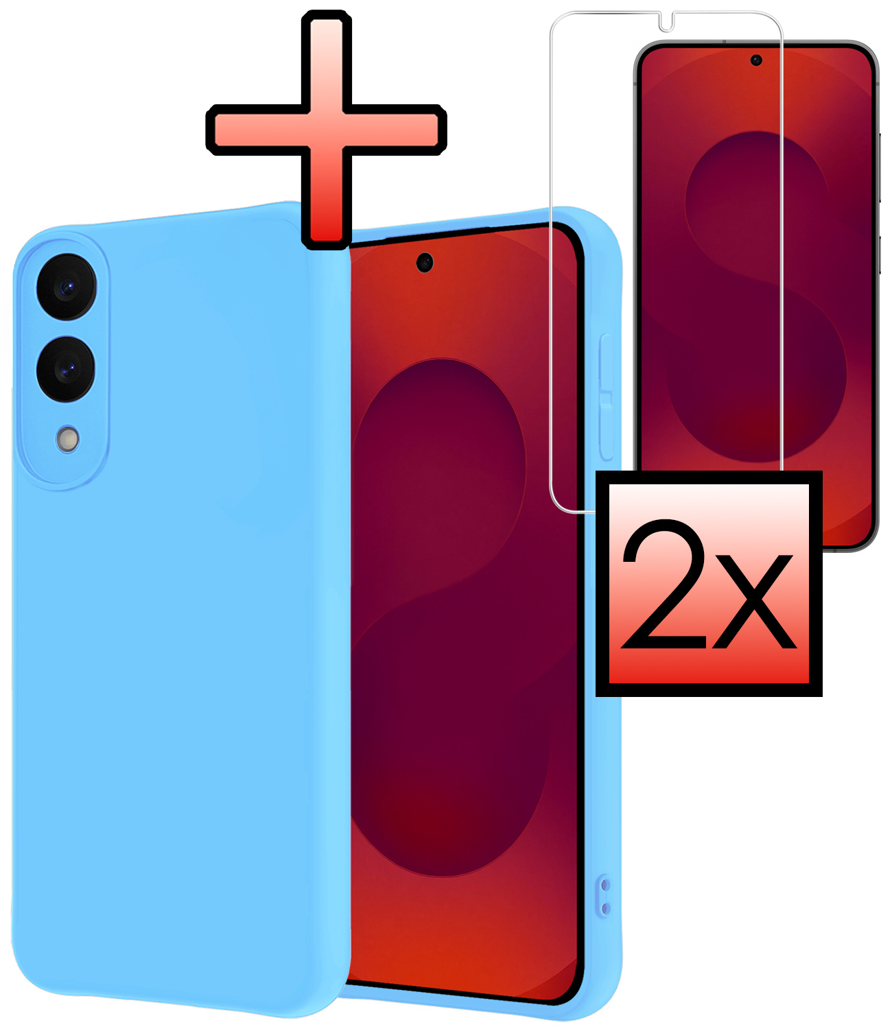 NoXx NoXx Samsung Galaxy S25 Edge Hoesje Siliconen Met 2x Screenprotector - Lichtblauw