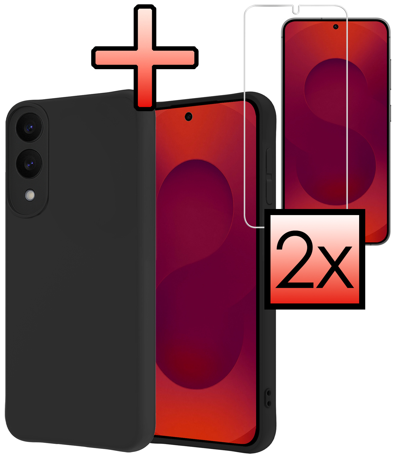 NoXx NoXx Samsung Galaxy S25 Edge Hoesje Siliconen Met 2x Screenprotector - Zwart