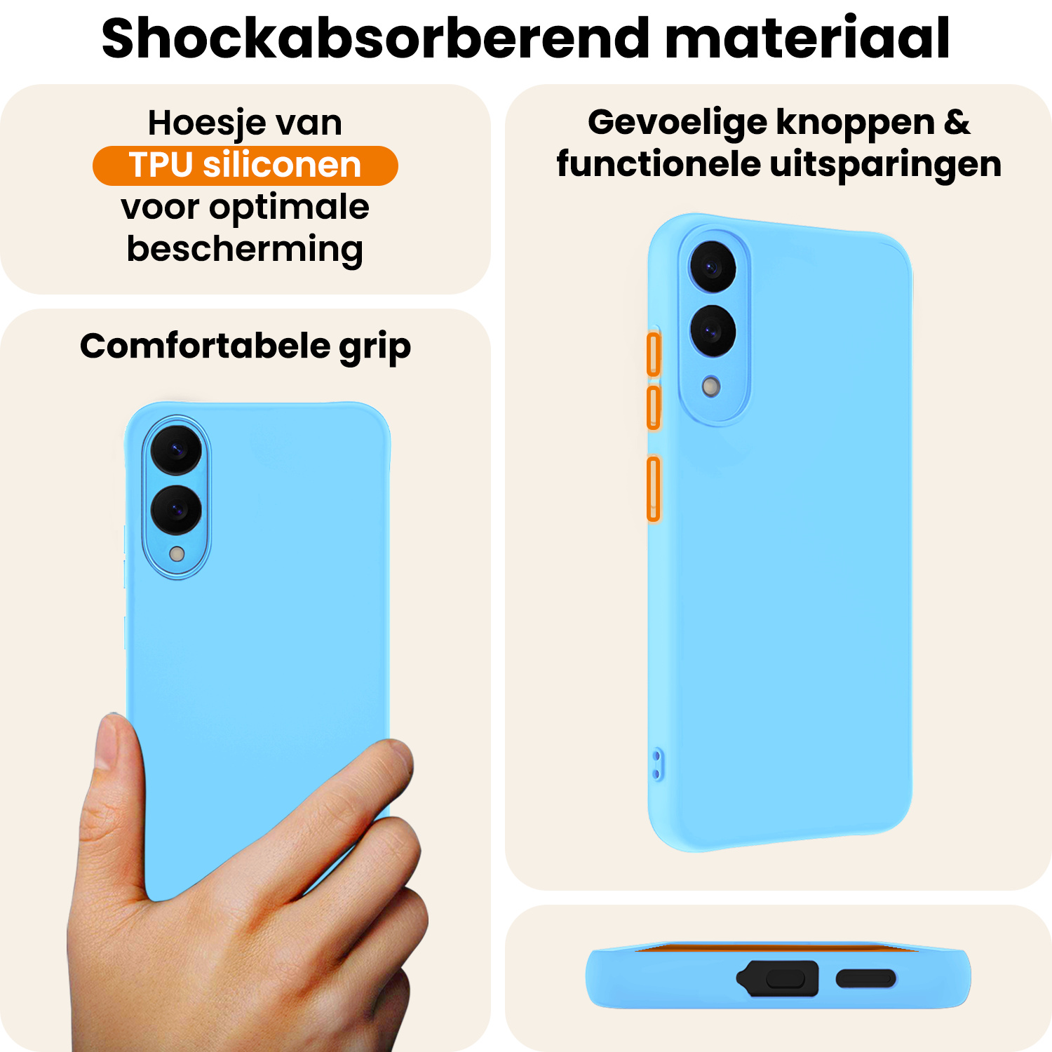 Nomfy Nomfy Samsung Galaxy S25 Edge Hoesje Siliconen Met 2x Screenprotector - Lichtblauw