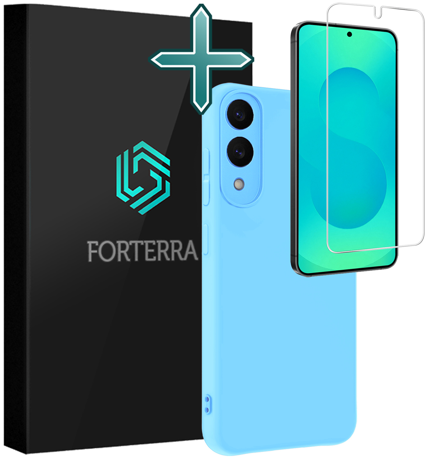 Forterra Forterra Samsung Galaxy S25 Edge Hoesje Siliconen Met Screenprotector - Lichtblauw