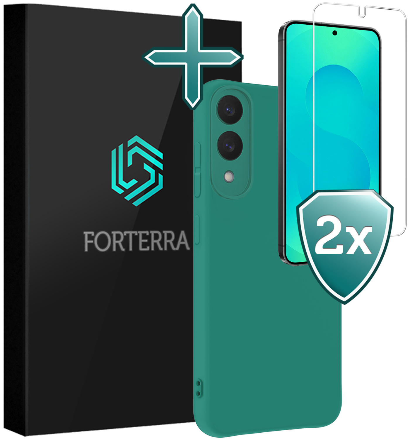 Forterra Forterra Samsung Galaxy S25 Edge Hoesje Siliconen Met 2x Screenprotector - Donkergroen