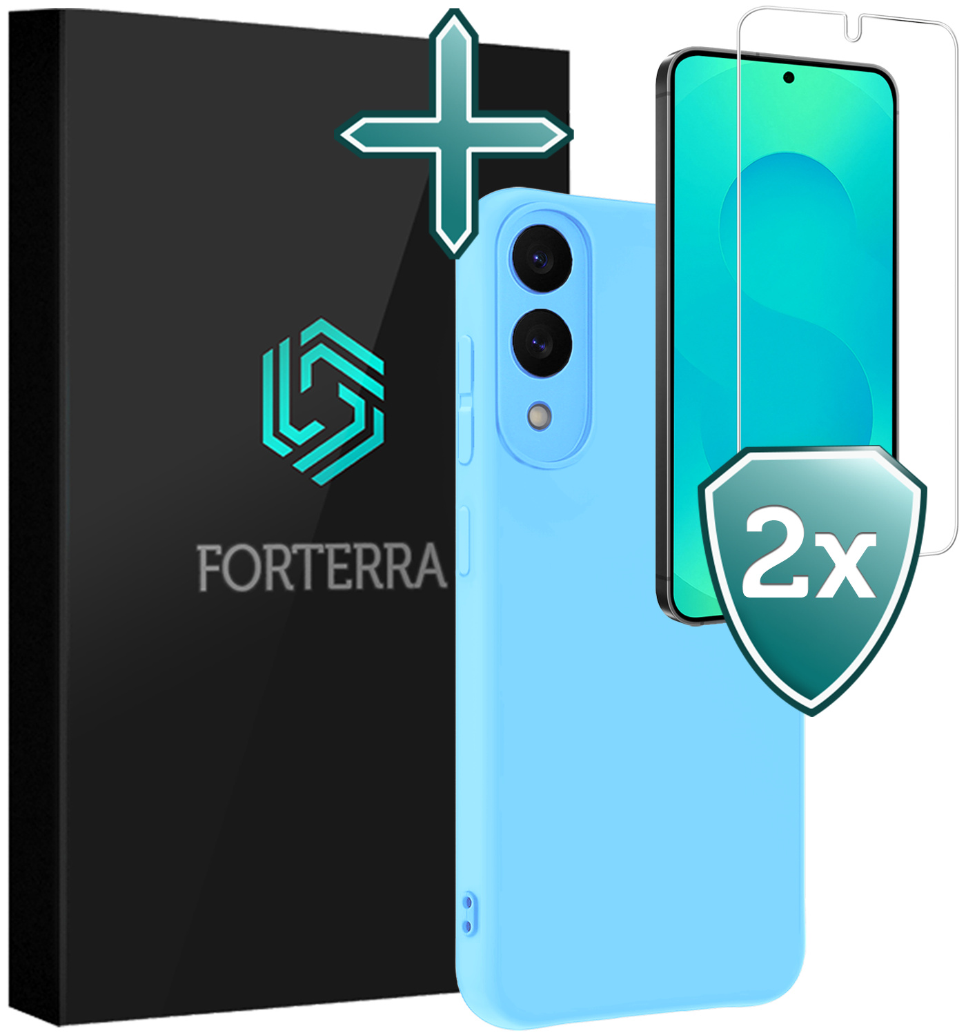 Forterra Forterra Samsung Galaxy S25 Edge Hoesje Siliconen Met 2x Screenprotector - Lichtblauw