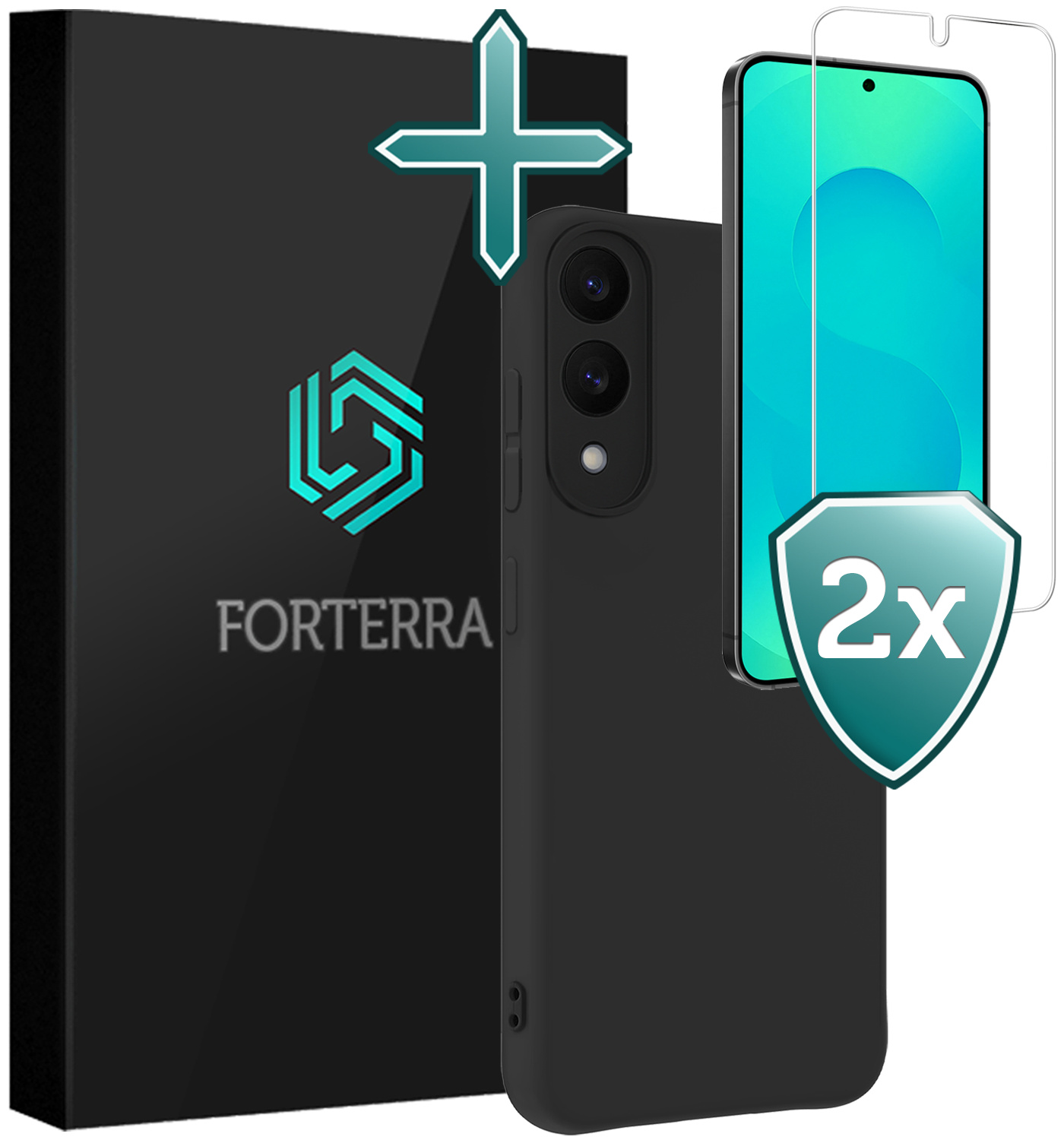 Forterra Forterra Samsung Galaxy S25 Edge Hoesje Siliconen Met 2x Screenprotector - Zwart