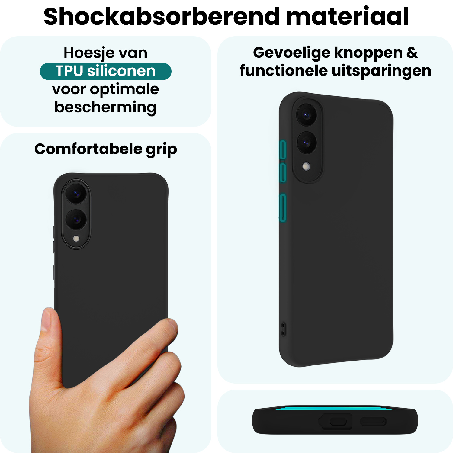 Forterra Forterra Samsung Galaxy S25 Edge Hoesje Siliconen Met 2x Screenprotector - Zwart