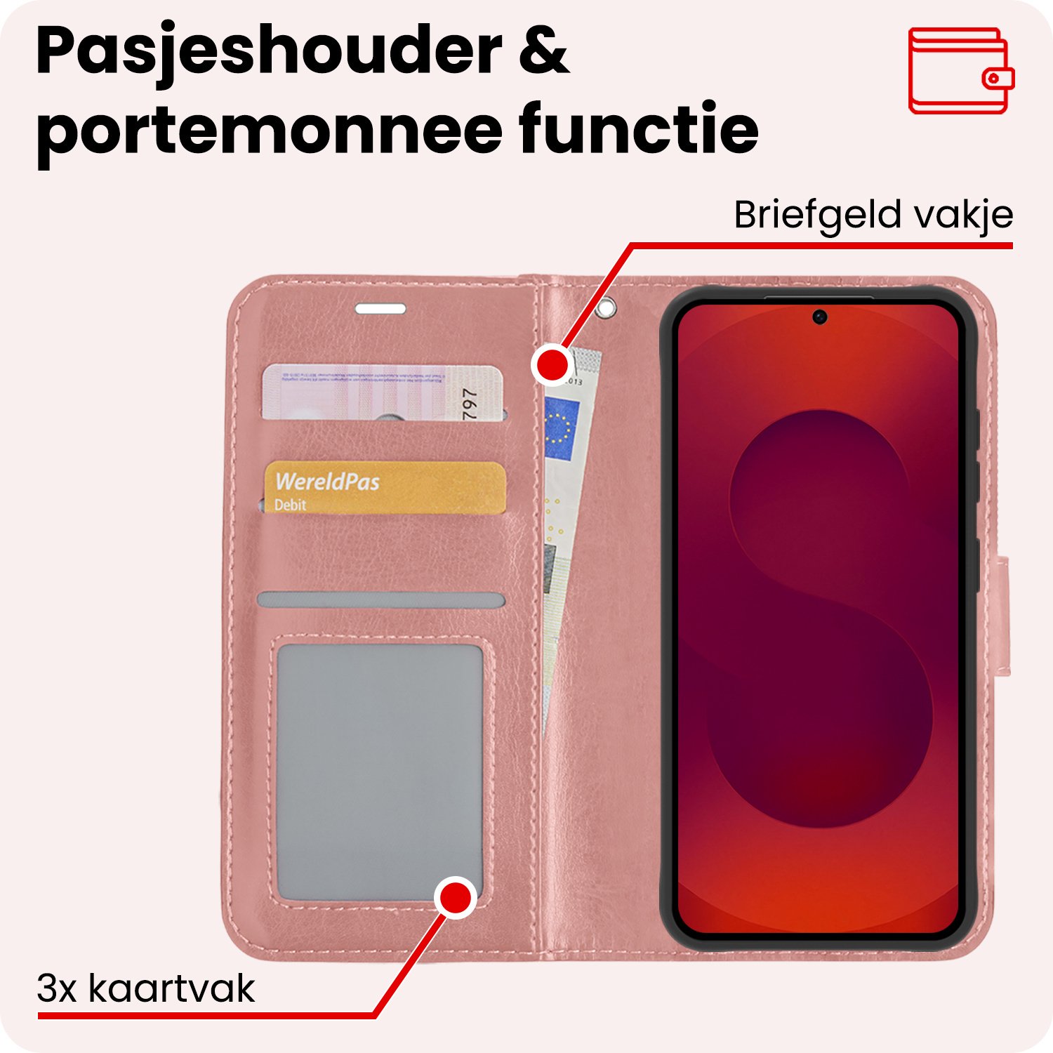 NoXx NoXx Samsung Galaxy S25 Edge Hoesje Bookcase Met Screenprotector - Rose Goud