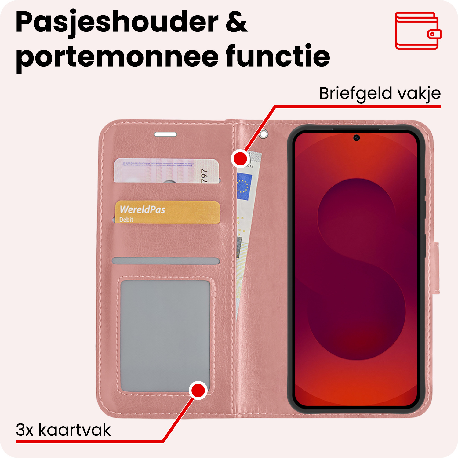 NoXx NoXx Samsung Galaxy S25 Edge Hoesje Bookcase Met 2x Screenprotector - Rose Goud