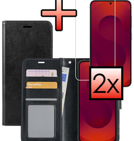 NoXx NoXx Samsung Galaxy S25 Edge Hoesje Bookcase Met 2x Screenprotector - Zwart