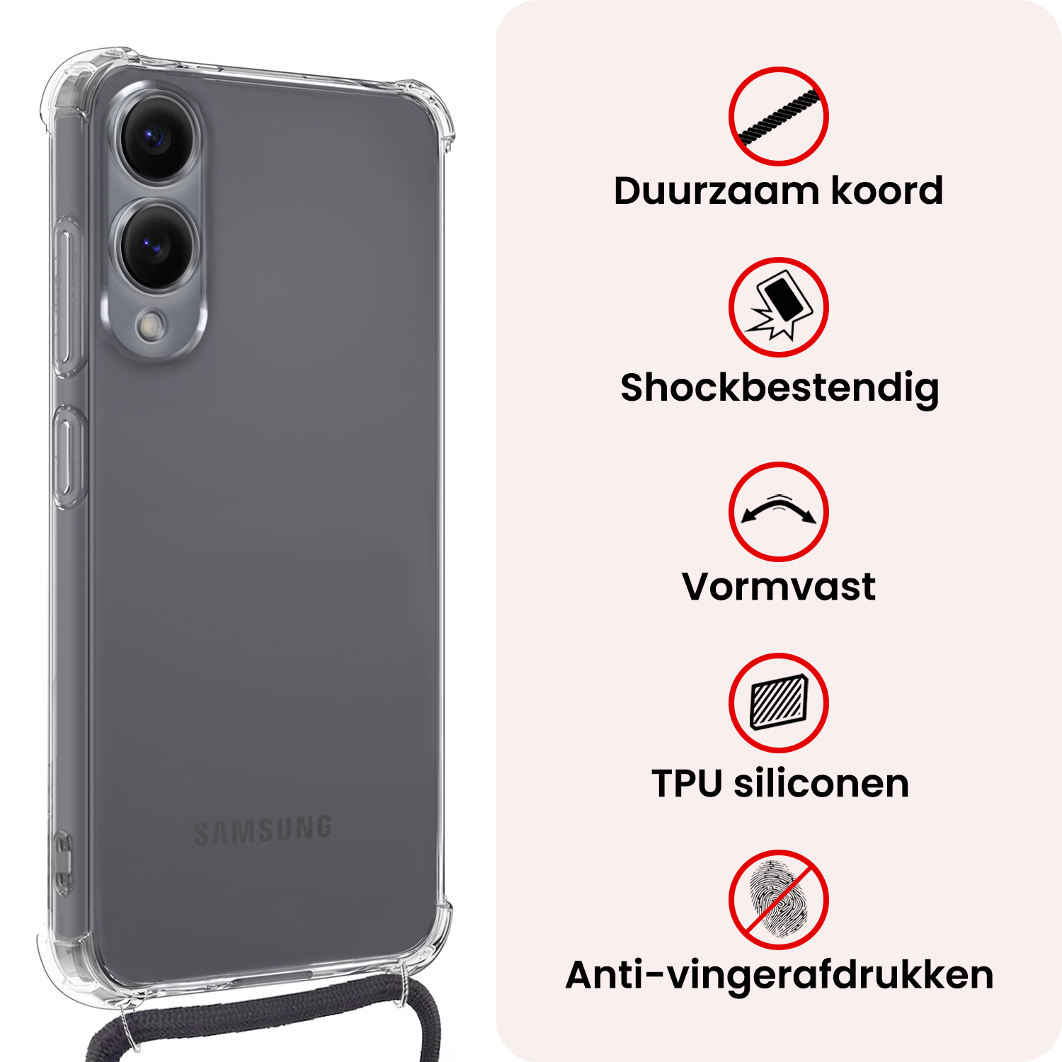 NoXx NoXx Samsung Galaxy S25 Edge Hoesje Transparant Shockproof Met Zwart Koord